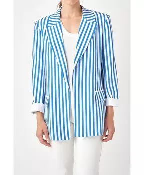 Женский полосатый пиджак с карманами English Factory, синий