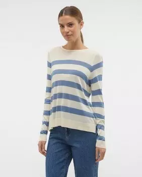 Женский полосатый свитер с длинными рукавами и круглым вырезом Vero Moda, светло-синий