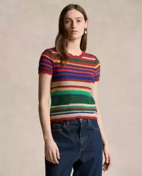 Женский полосатый свитер с коротким рукавом Polo Ralph Lauren, мультиколор
