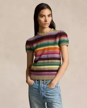 Женский полосатый свитер с коротким рукавом Polo Ralph Lauren, мультиколор