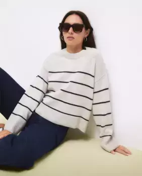 Женский полосатый свитер с круглым вырезом, 100% шерсть Tintoretto, черный