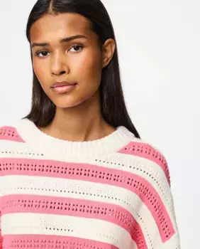 Женский полосатый свитер с круглым вырезом Pieces, розовый