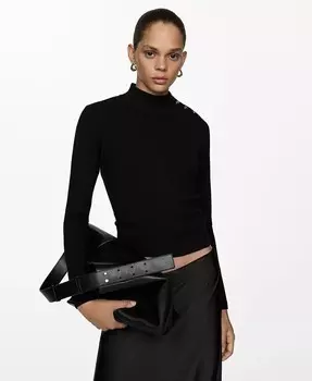 Женский полосатый свитер с пуговицами на плечах MANGO, черный