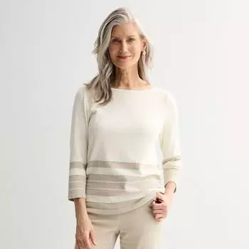 Женский полосатый свитер с волнистым подолом Croft & Barrow, цвет beige stripe