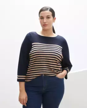 Женский полосатый свитер с вырезом «лодочка» Couchel, синий