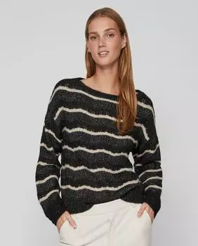 Женский полосатый свитер с вырезом «лодочка» Vila, черный
