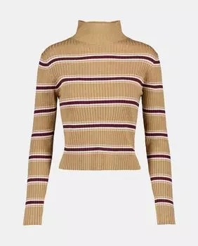 Женский полосатый свитер с высоким воротником Easy Wear, коричневый