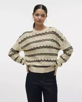 Женский полосатый свитер тонкой вязки Vero Moda, белый