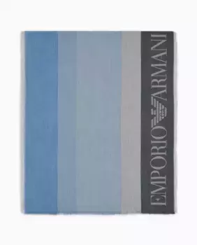 Женский полосатый тканый шарф с логотипом Emporio Armani, синий