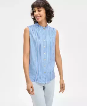 Женский полосатый топ без рукавов с воротником-рюш Nautica Jeans, синий
