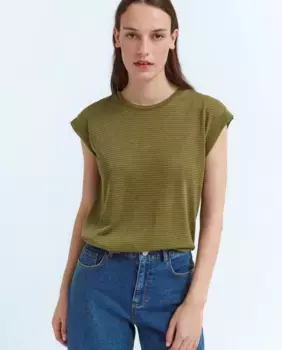 Женский полосатый топ с коротким рукавом Vila, цвет Musgo