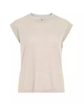 Женский полосатый топ с коротким рукавом Vila, цвет Nude