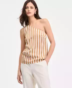 Женский полосатый топ с одним плечом I.N.C. International Concepts, коричневый/бежевый