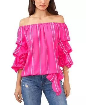 Женский полосатый топ с открытыми плечами и объемными рукавами Vince Camuto, розовый