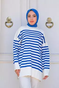 Женский полосатый трикотаж Свитер под хиджаб синий Locco
