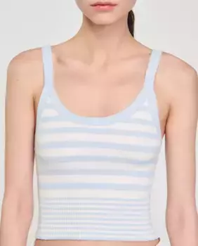 Женский полосатый трикотажный топ на бретелях Sandro, голубой