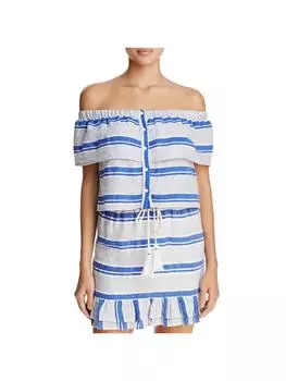 Женский полосатый укороченный топ с открытыми плечами Bora Bora LOST + WANDER, синий/белый