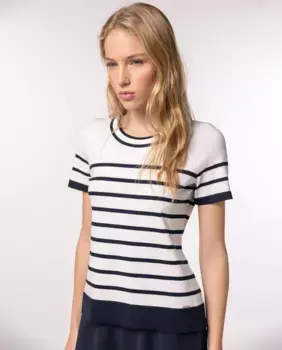 Женский полосатый вязаный свитер с короткими рукавами Naulover, цвет Crudo