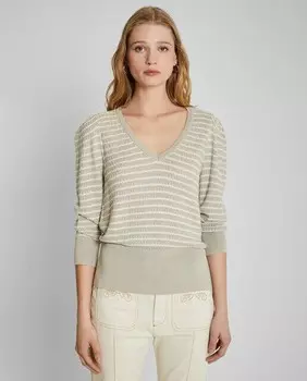 Женский полосатый вязаный свитер с V-образным вырезом Trucco, бежевый
