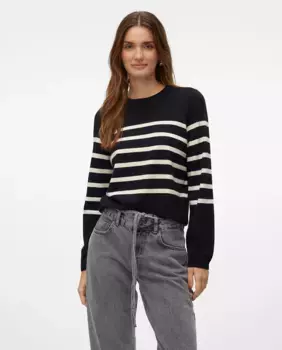 Женский полосатый вязаный свитер Vero Moda, черный