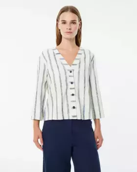 Женский полосатый жакет с французскими рукавами и V-образным вырезом Paz Torras, синий