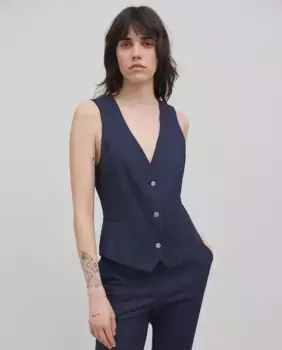 Женский полосатый жилет с карманами IKKS, тёмно-синий