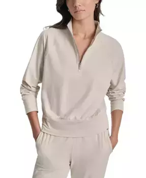 Женский полузастегивающийся топ с регланными рукавами и эффектом space-dyed DKNY, коричневый/бежевый