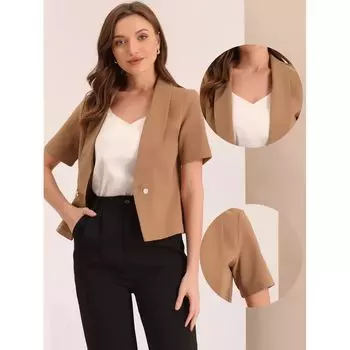 Женский повседневный кардиган с шалевым воротником и открытым передом, рабочий офисный костюм с короткими рукавами, блейзеры ALLEGRA K, бежевый