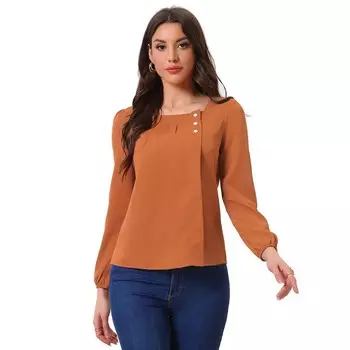 Женский повседневный однотонный топ с квадратным вырезом и декором пуговиц ALLEGRA K, цвет Brown Red