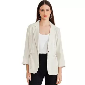 Женский повседневный пиджак с открытыми лацканами и пуговицами для офиса ALLEGRA K, белый