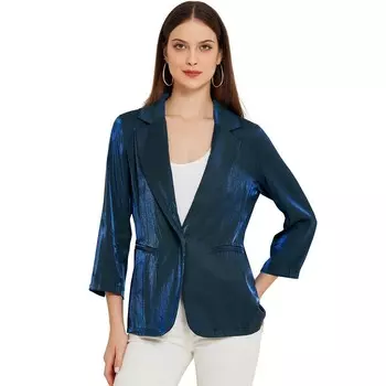 Женский повседневный пиджак с открытыми лацканами и пуговицами для офиса ALLEGRA K, цвет Dark Blue