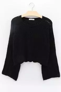 Женский повседневный сезонный трикотажный свитер с детальными рукавами macharelbasic, черный