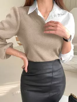 Женский повседневный топ с контрастными рукавами-фонариками Dazy, хаки