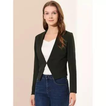 Женский повседневный укороченный пиджак без воротника для работы в офисе и деловом стиле ALLEGRA K, серый/синий