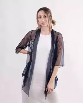 Женский праздничный пиджак из тюля синего цвета MR Complements, синий