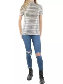 Женский принтованный пуловер с воротником-стойкой Anne Klein, цвет anne white/anne black