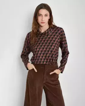 Женский принтованный свитер с плиссированным воротником Trucco, коричневый