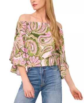 Женский принтованный топ с открытыми плечами Vince Camuto, зеленый