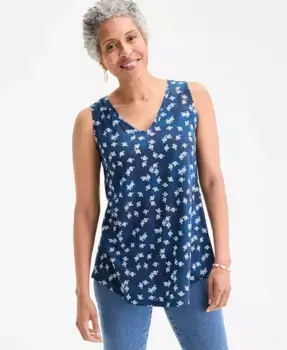 Женский принтованный топ с V-образным вырезом Style & Co, синий