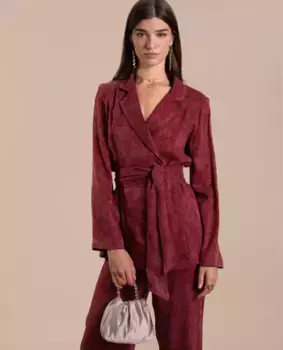 Женский приталенный пиджак с поясом The-Are, бордовый