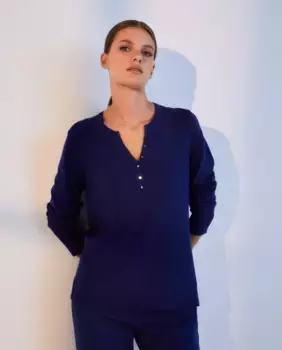 Женский приталенный свитер с воротником-пекарем Woman El Corte Ingls, цвет Azul tinta