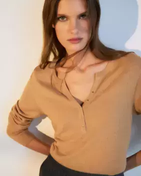 Женский приталенный свитер с воротником-пекарем Woman El Corte Ingls, коричневый