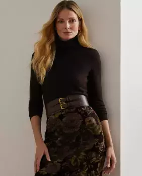 Женский приталенный свитер с высоким воротником Lauren Ralph Lauren, темно-коричневый