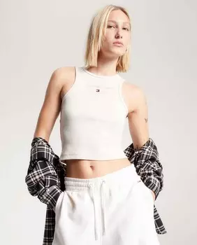 Женский приталенный топ без рукавов Tommy Jeans, кремовый