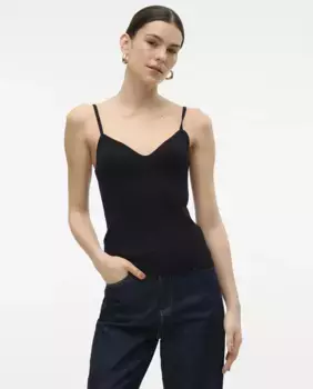 Женский приталенный топ тонкой вязки Vero Moda, черный