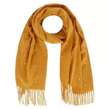 Женский продолговатый шарф с бахромой, украшенный жемчугом CTM, горчично-желтый