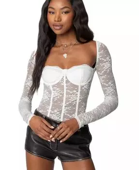 Женский прозрачный кружевной боди с чашечками Ally Edikted, белый