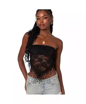 Женский прозрачный кружевной топ без бретелек из Индии Edikted, черный