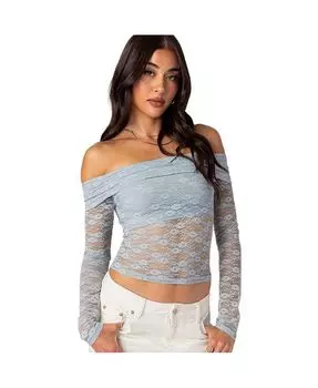 Женский прозрачный кружевной топ Elysia с складками Edikted, синий