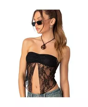 Женский прозрачный кружевной топ с разрезом спереди Twilight Edikted, черный